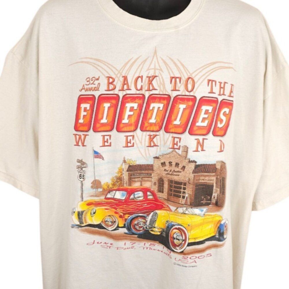 Vintage Car Show T Shirt Mens Size XL White Y2K 2005 Back To The Fifties